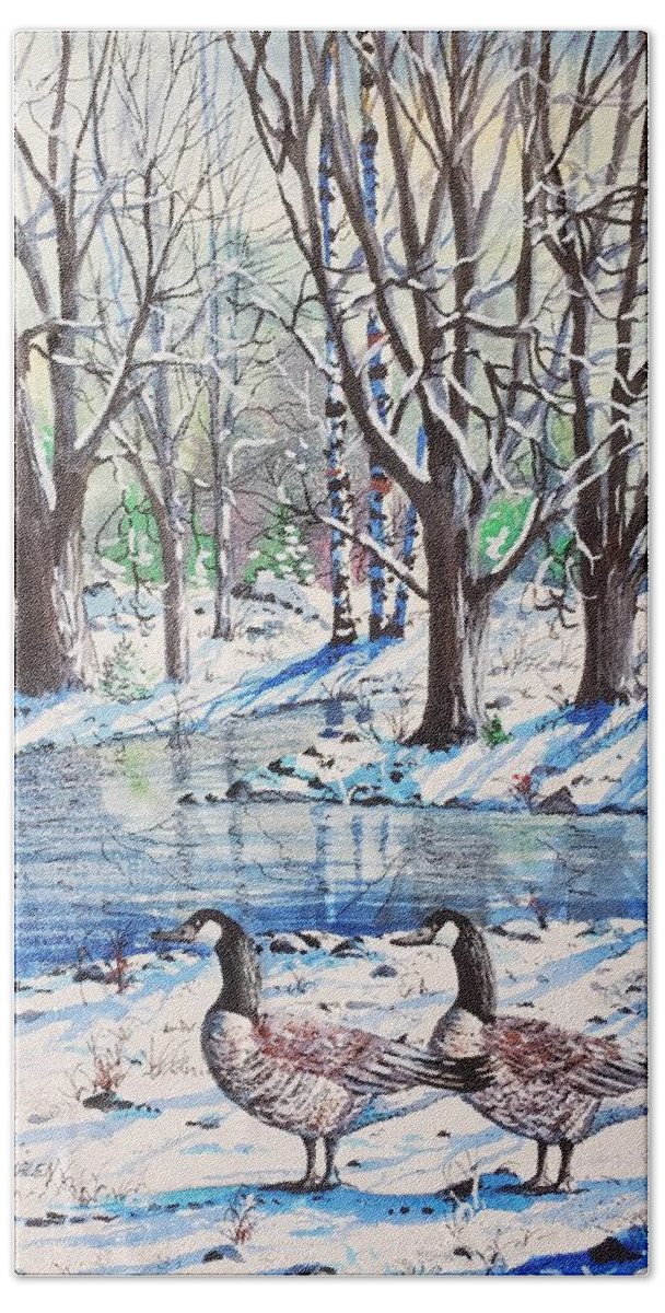 Snow Bath Towel featuring the painting Snow Reflections by Diane Phalen