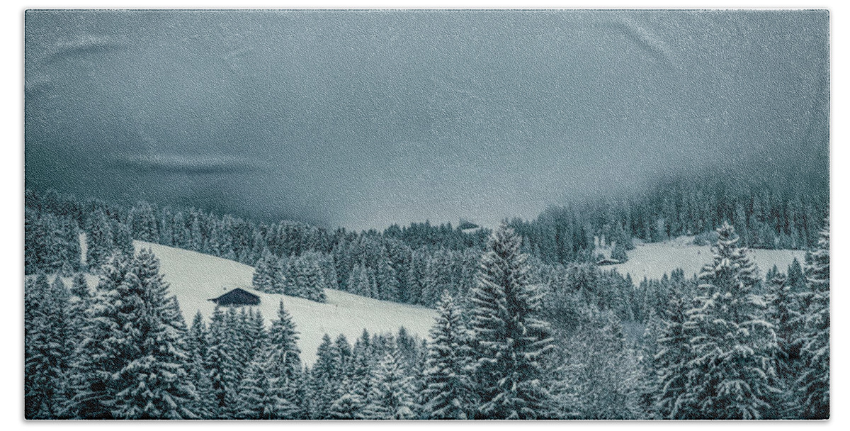 Geneva Hand Towel featuring the photograph Snow storm in the Alps by Benoit Bruchez
