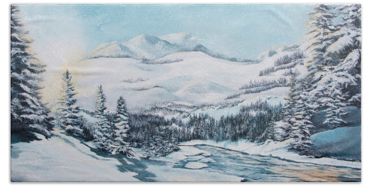 Snow Bath Towel featuring the painting Ski Dreams by Katrina Nixon