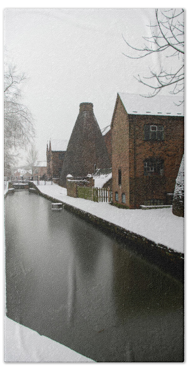 Canal Bath Towel featuring the photograph Snowy china kiln by Average Images