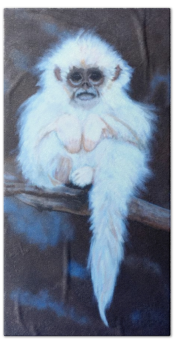  Bath Towel featuring the painting Snub Nose Golden Monkey-Monkey Business by Bill Manson