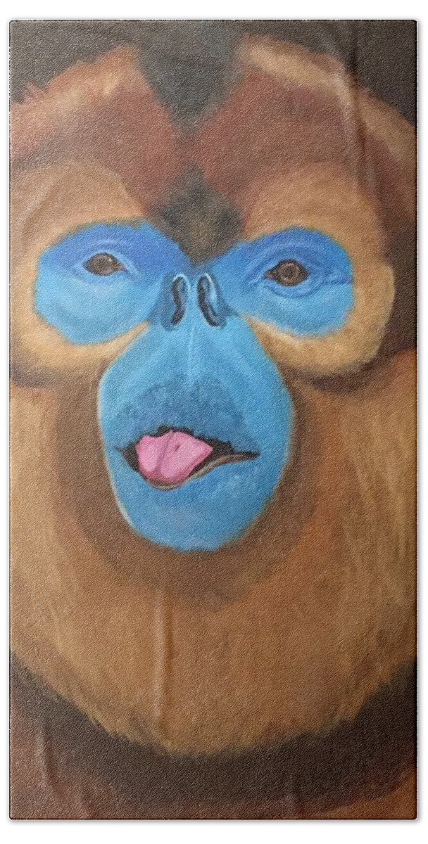  Bath Towel featuring the painting Snub Nose Monkey-Back at You by Bill Manson