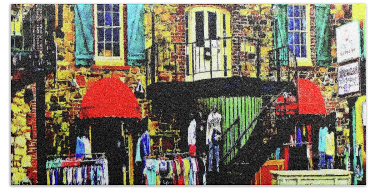 Digital Photography Bath Towel featuring the photograph Social Distance Shopping on River Street  by Aberjhani