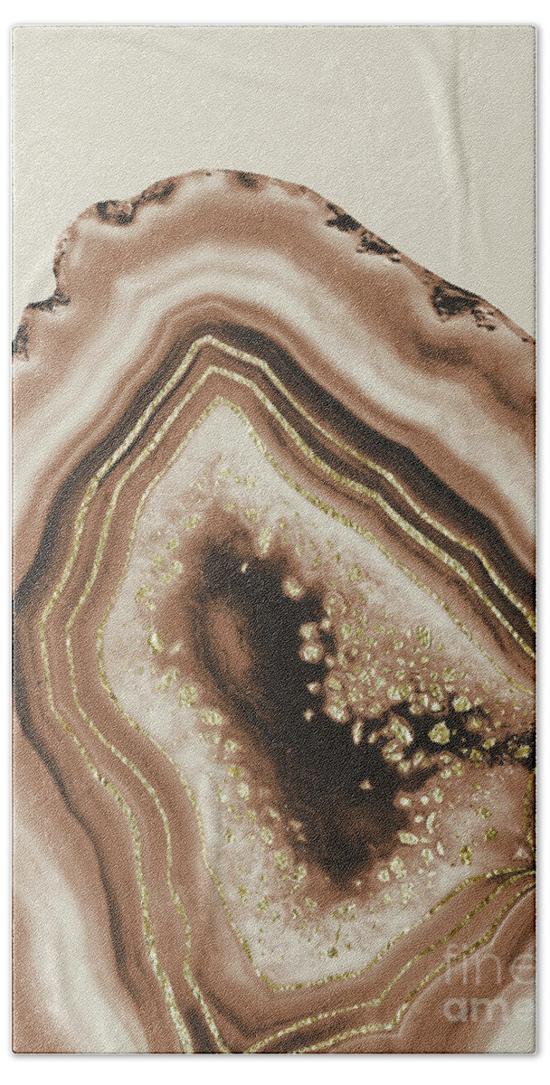 Photography Hand Towel featuring the mixed media Soft Brown Agate Gold Foil Glam #1 #gem #decor #art by Anitas and Bellas Art