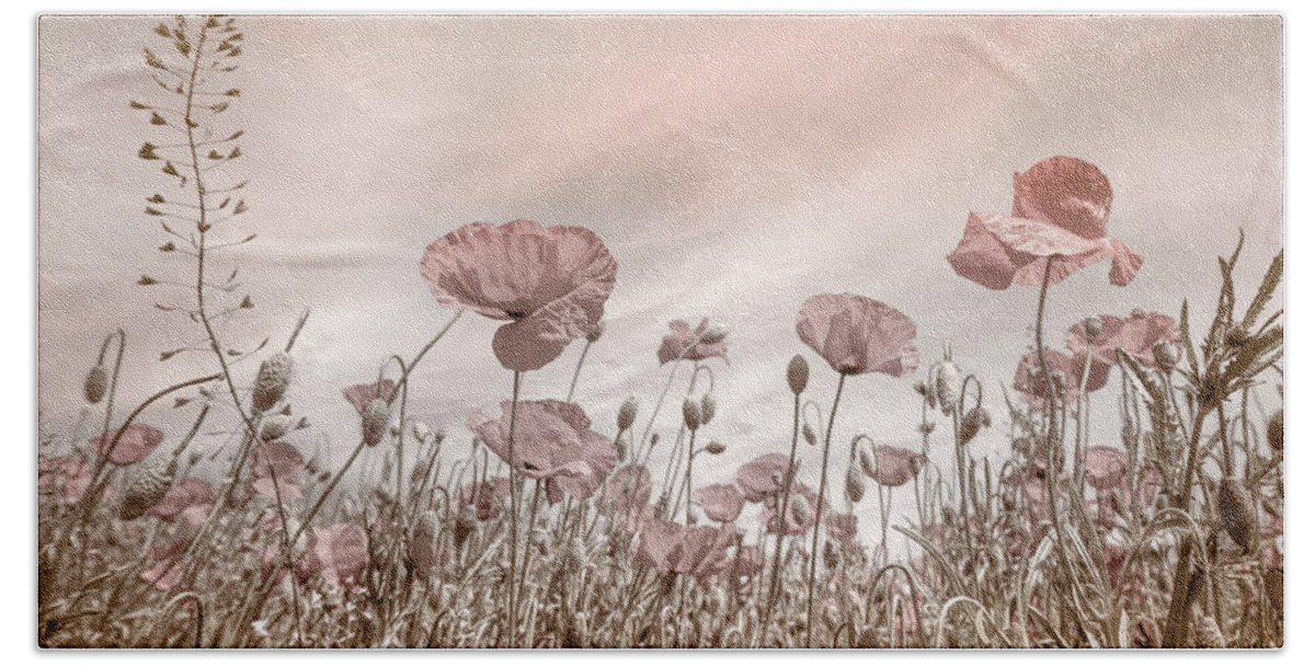 Clouds Bath Towel featuring the photograph Soft Poppies in the Early Summer by Debra and Dave Vanderlaan
