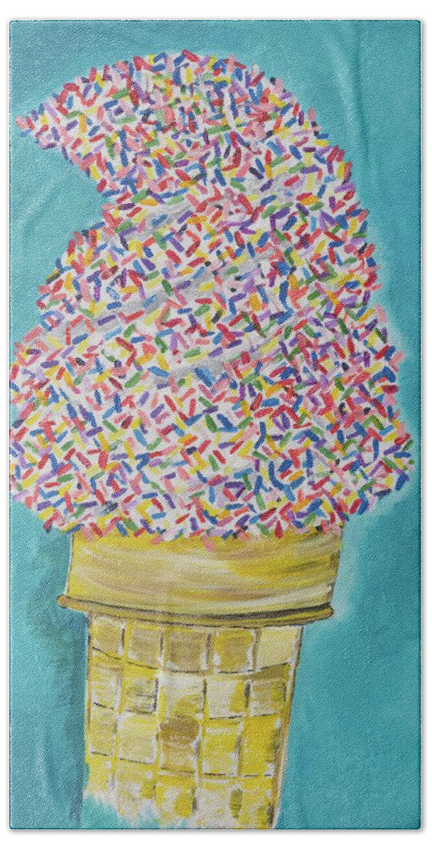 Ice Cream Bath Towel featuring the painting Soft Serve with Sprinkles by Britt Miller
