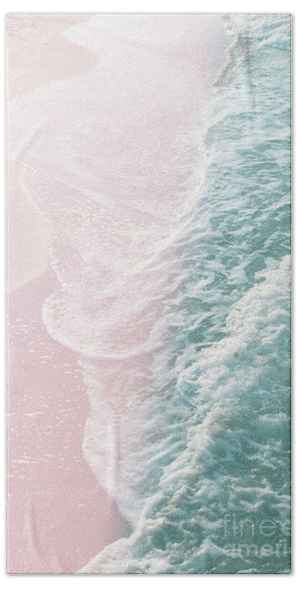 Color Hand Towel featuring the mixed media Soft Teal Blush Ocean Dream Waves #1 #water #decor #art by Anitas and Bellas Art