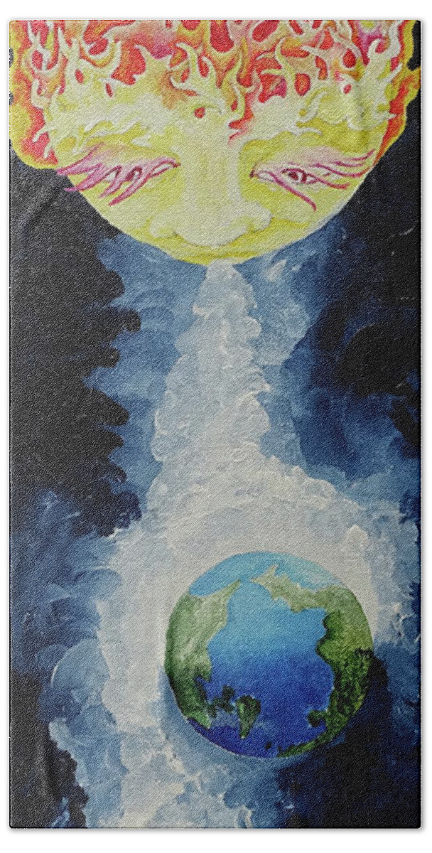 Sun Hand Towel featuring the painting Solar Wind by Teresamarie Yawn