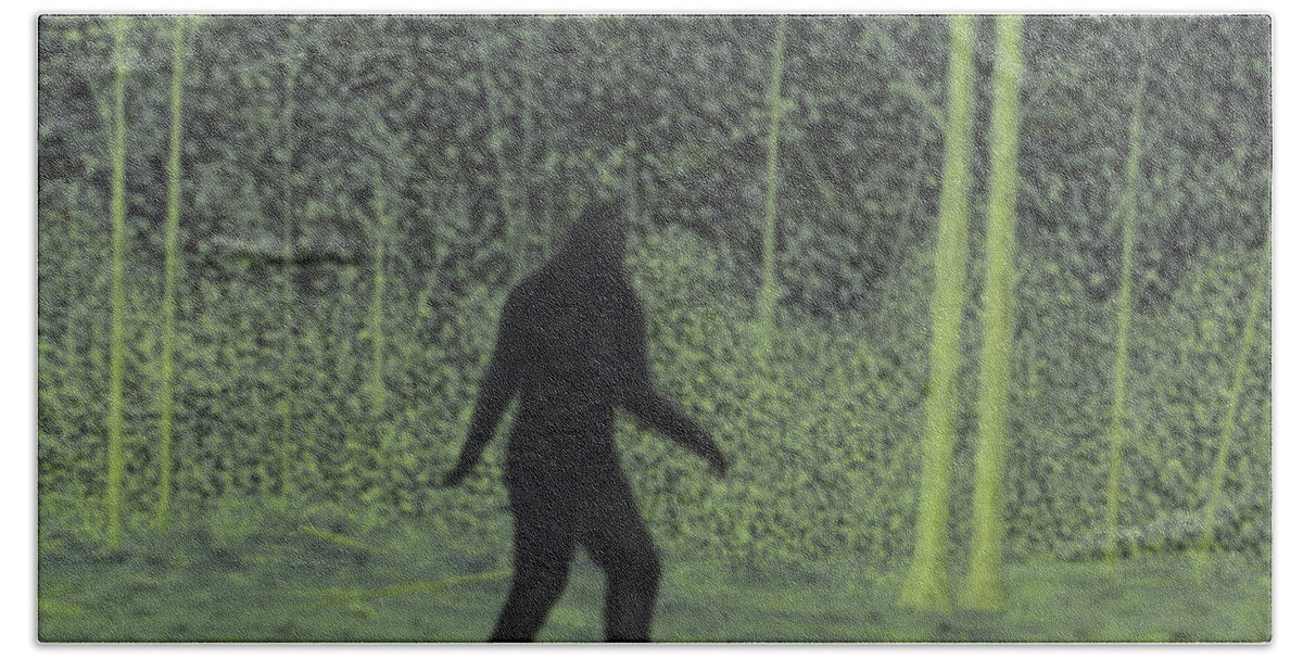 Sasquatch Hand Towel featuring the painting Somewhere Out There 1 by Doug Miller