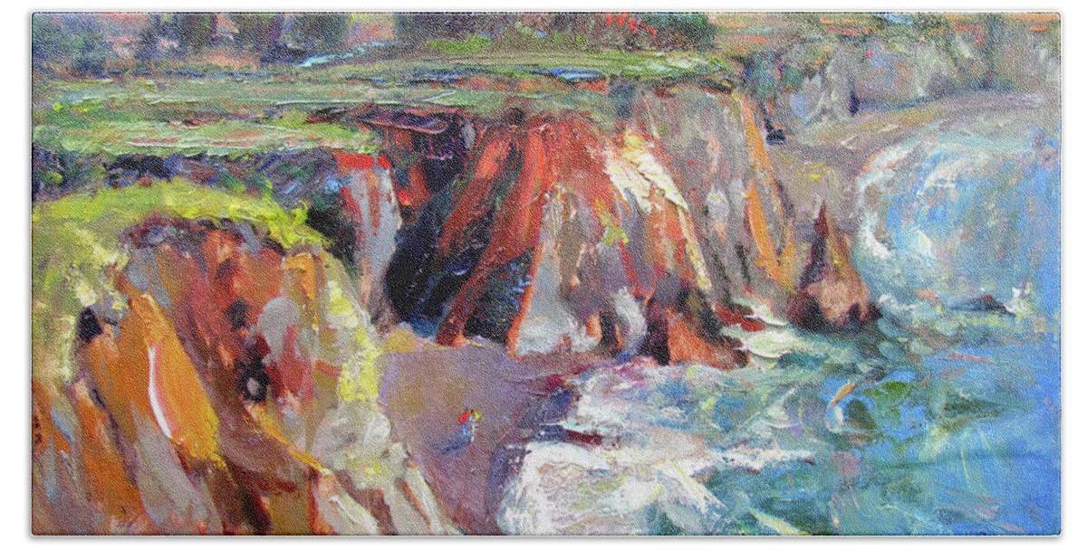 Painting Hand Towel featuring the painting Sonoma Coast, Duncan's Landing by John McCormick