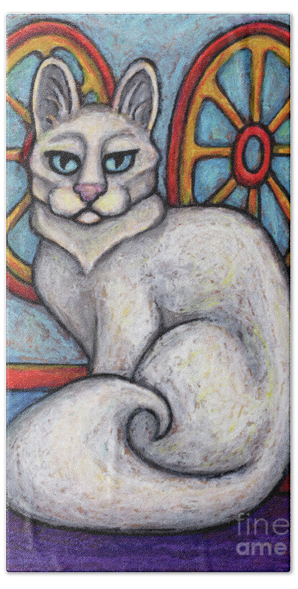 Cat Portrait Bath Towel featuring the painting Sookie. The Hauz Katz. Cat Portrait Painting Series. by Amy E Fraser
