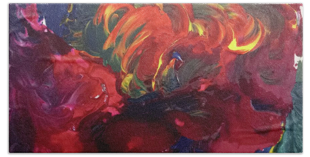 Abstract Hand Towel featuring the painting Soul Afire by Linda Feinberg