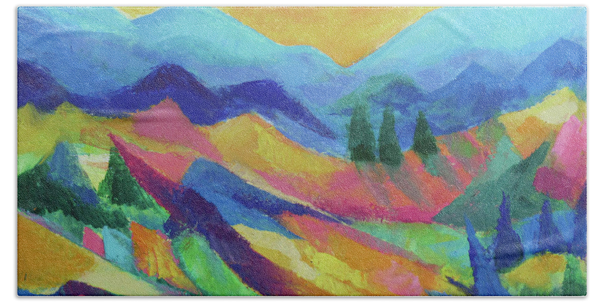 Colorful Abstract Mountains Bath Towel featuring the painting Southwest Mountains by Jean Batzell Fitzgerald