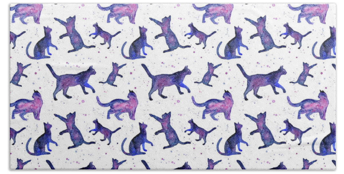 Space Hand Towel featuring the painting Space Cats Pattern by Olga Shvartsur