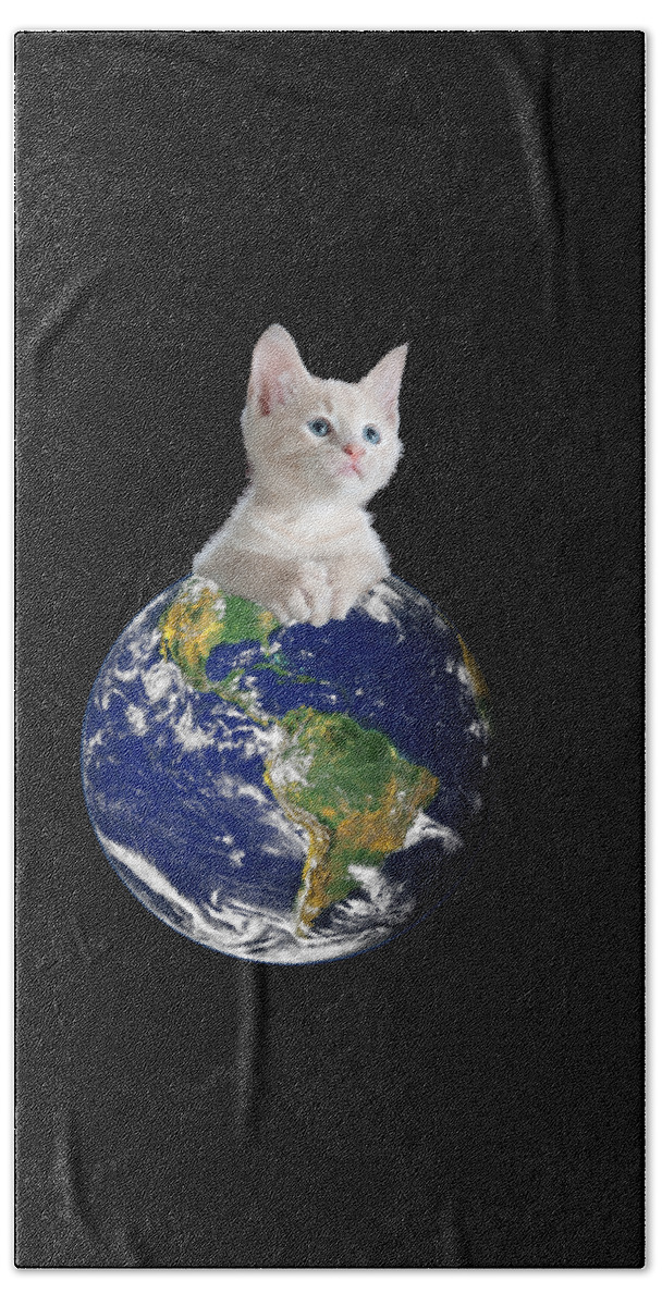 Sarcastic Bath Towel featuring the digital art Space Kitten Ruler of Earth Funny by Flippin Sweet Gear