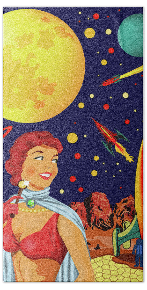Pinup Hand Towel featuring the digital art Space Queen by Long Shot