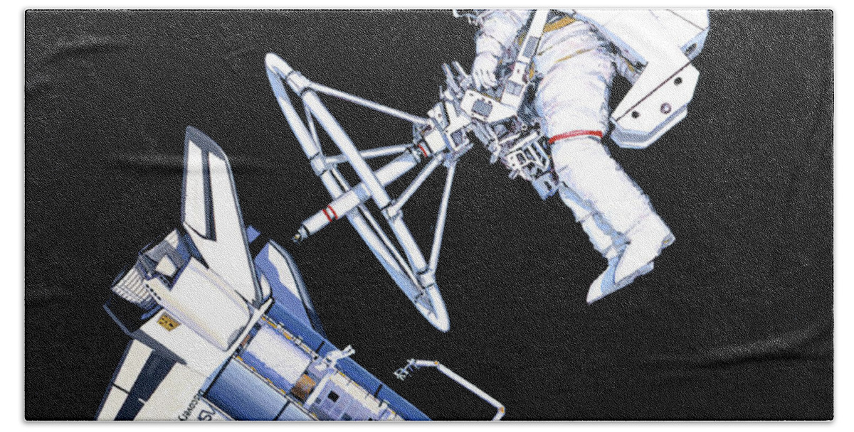 Aviation Bath Towel featuring the painting Space Shuttle Discovery by Jack Fellows