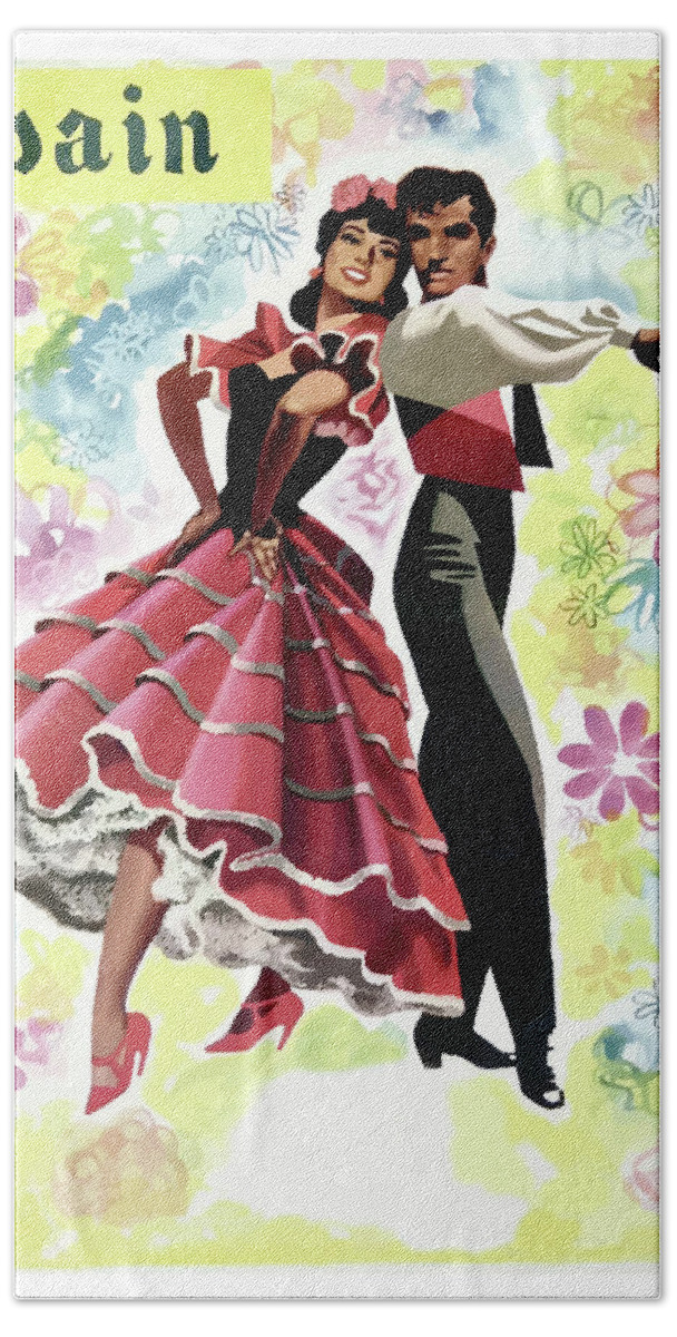Spain Hand Towel featuring the painting Spain, dancing couple by Long Shot