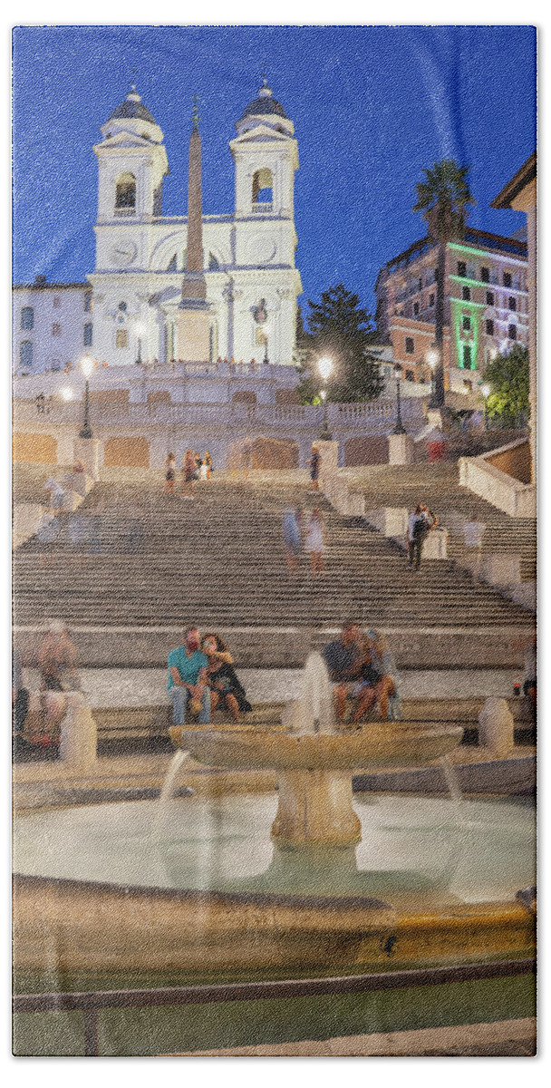 Rome Hand Towel featuring the photograph Spanish Steps and Fountain in Rome by Night by Artur Bogacki