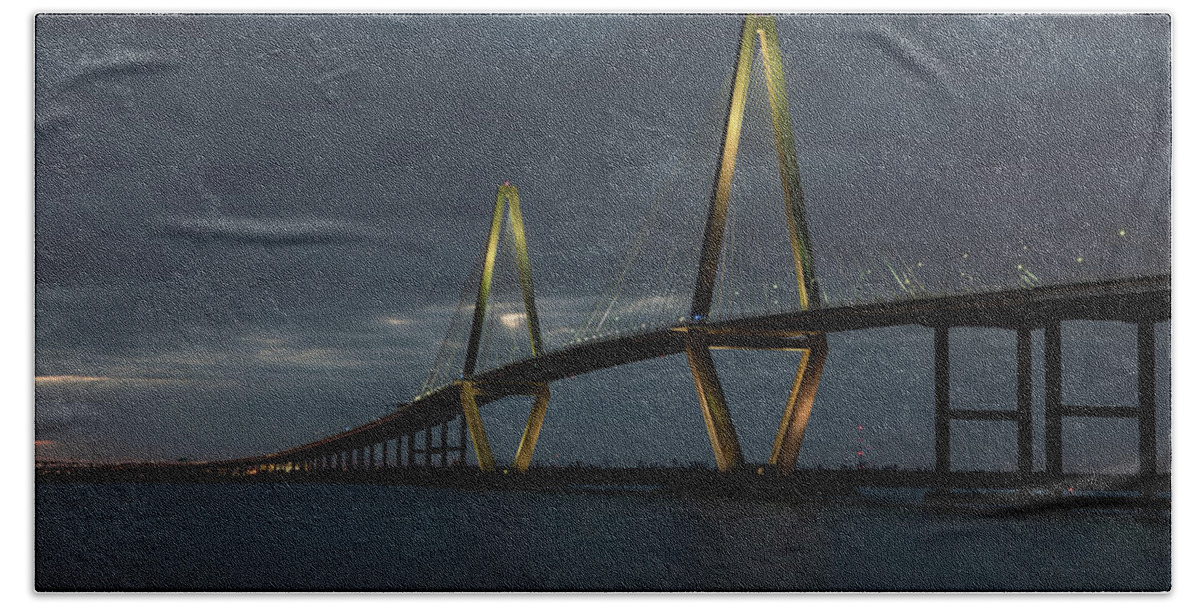  Bath Towel featuring the photograph Spanning the Cooper River, The Ravenel Bridge by Marcy Wielfaert