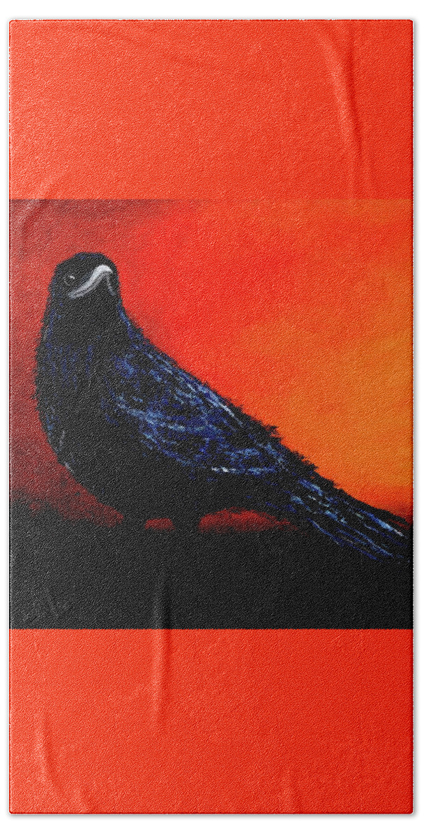 Crow Hand Towel featuring the painting Speaking Words of Wisdom by Cindy Johnston