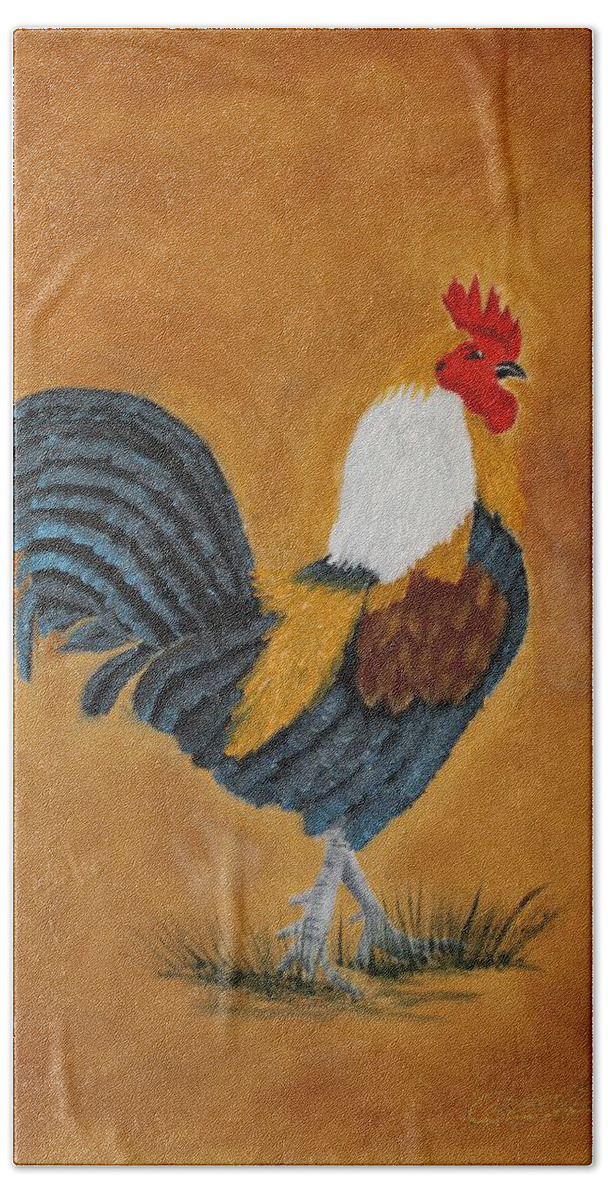 Colorful Rooster Hand Towel featuring the painting Spike by Ruben Carrillo