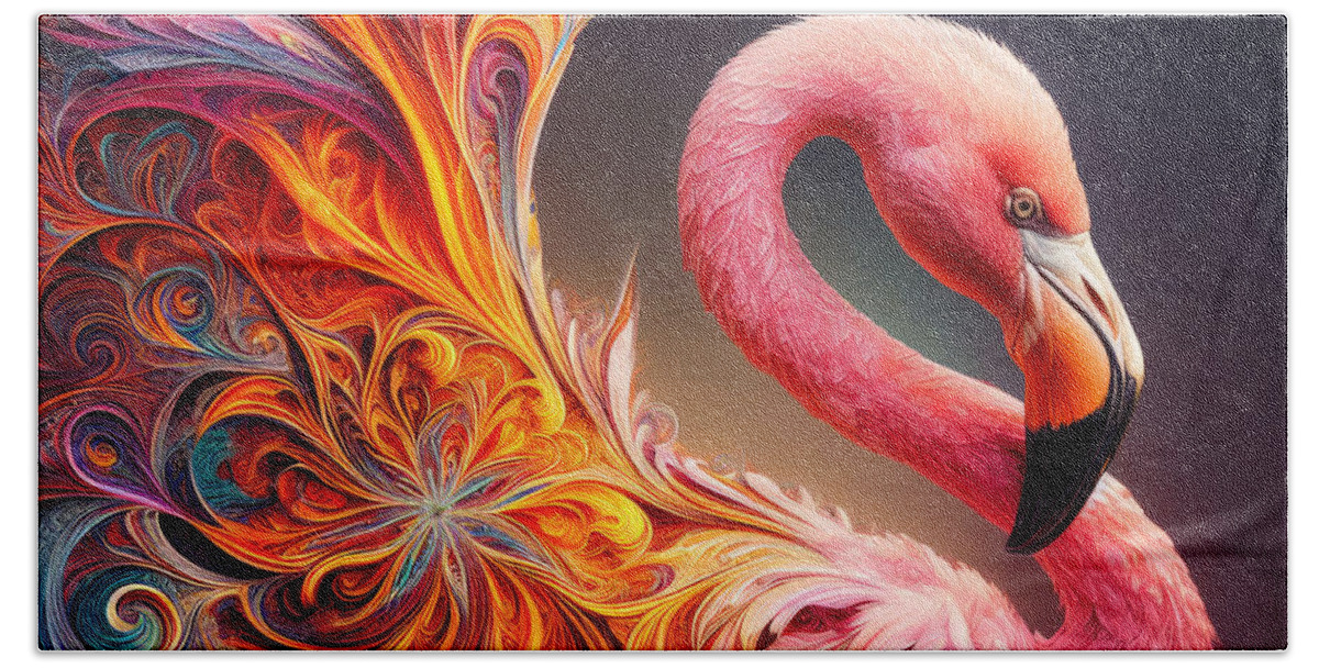 Fractal Art Hand Towel featuring the photograph Spiral Spectrum Flamingo by Bill and Linda Tiepelman