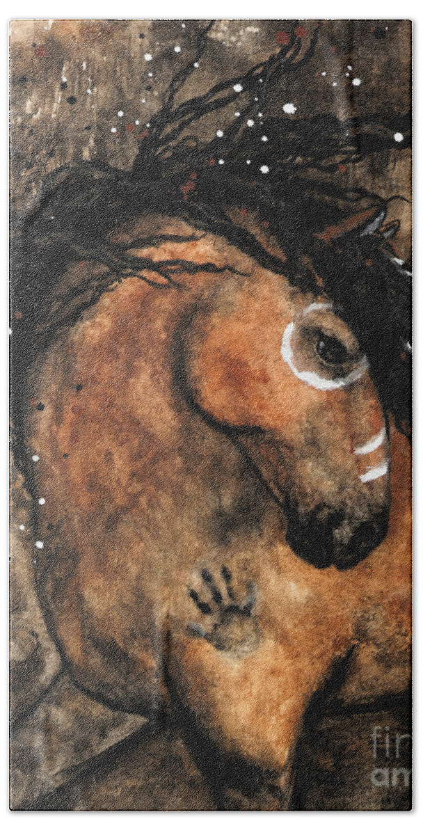 Buckskin Horse Bath Towel featuring the painting Spirit of Ancestors Horse by AmyLyn Bihrle
