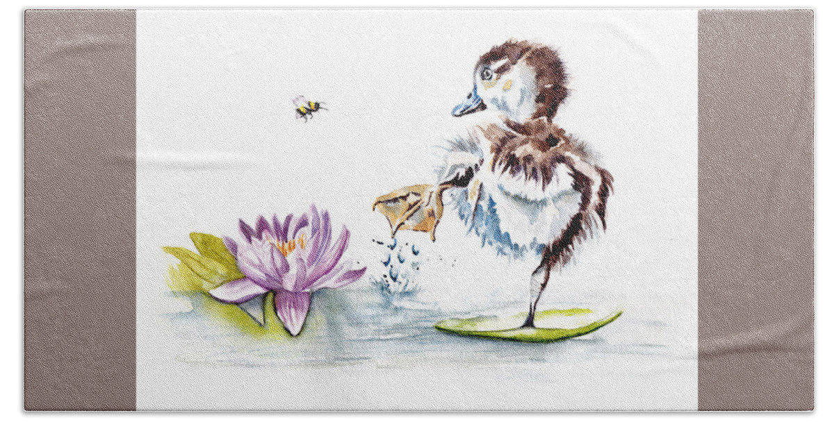 Duckling Bath Towel featuring the painting Splash by Debra Hall