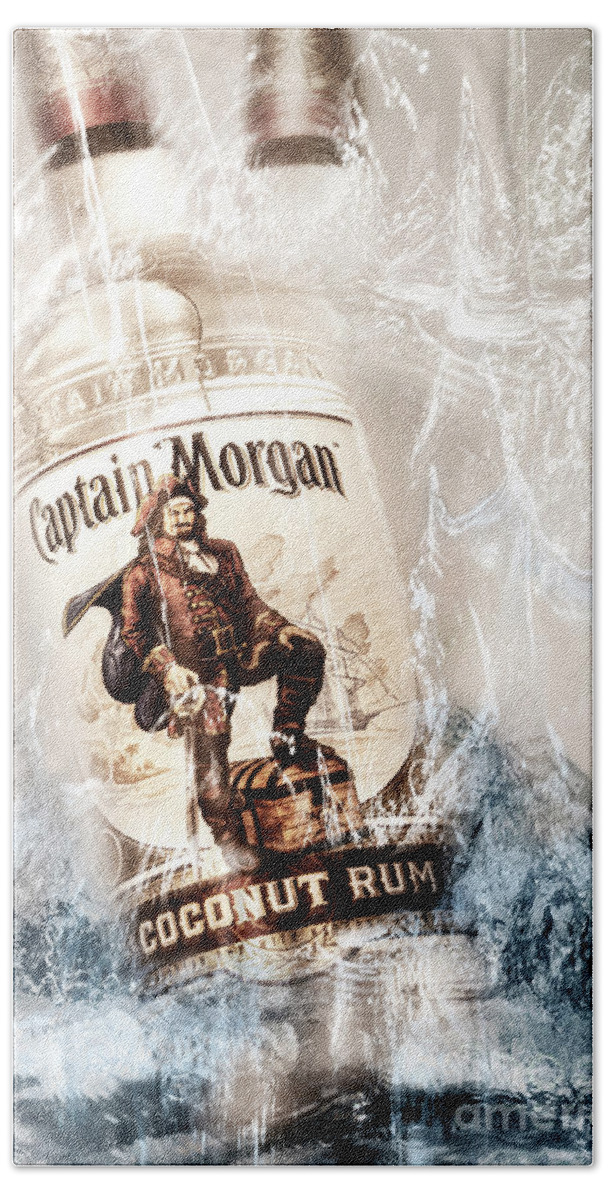 Captain Morgan Bottle Bath Towel featuring the photograph Splash of Coconut- Captain Morgan by Janie Johnson