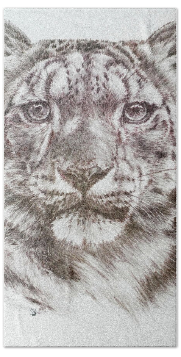 Snow Leopard Hand Towel featuring the drawing Splendid by Barbara Keith