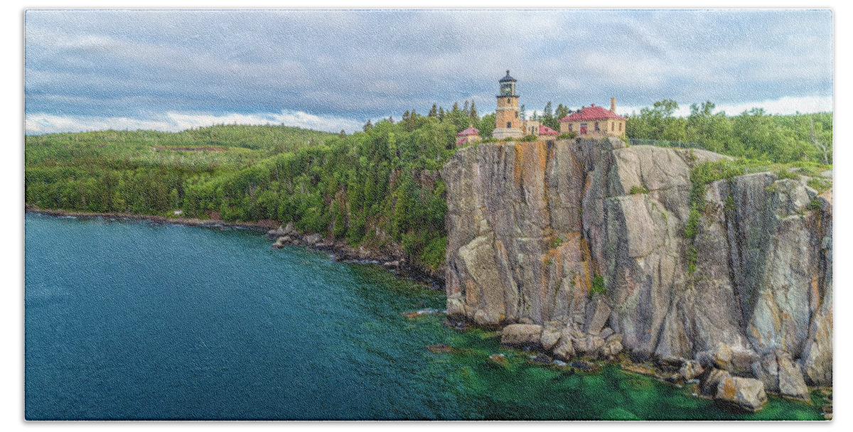 Split Rock Lighthouse Hand Towel featuring the photograph Split Rock Lighthouse Aerial by Sebastian Musial