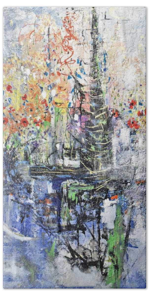 Wild Bath Towel featuring the painting Spontaneous spring by Evelina Popilian