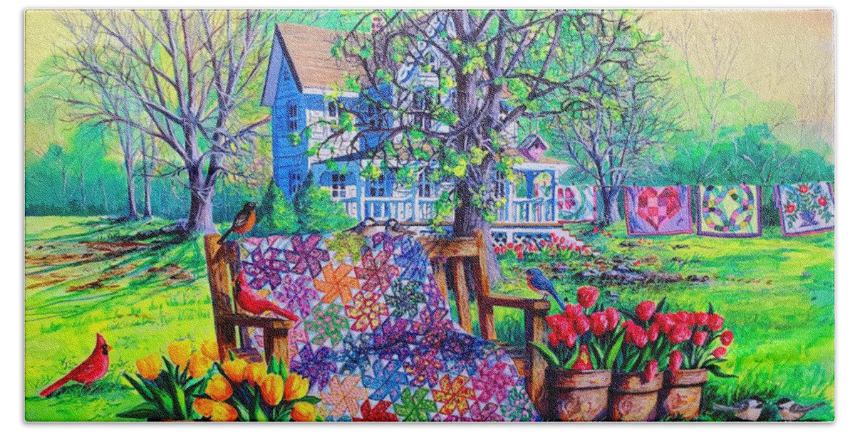 Spring Hand Towel featuring the painting Spring Awakening by Diane Phalen