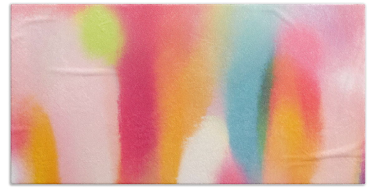 Abstract Hand Towel featuring the mixed media Spring Color Celebration 2- Art by Linda Woods by Linda Woods