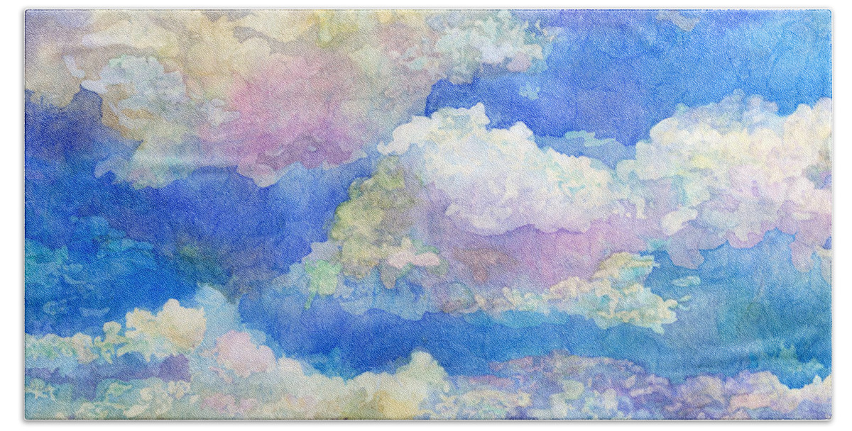 Clouds Bath Towel featuring the painting Spring Day-Fluffy Clouds by Hailey E Herrera