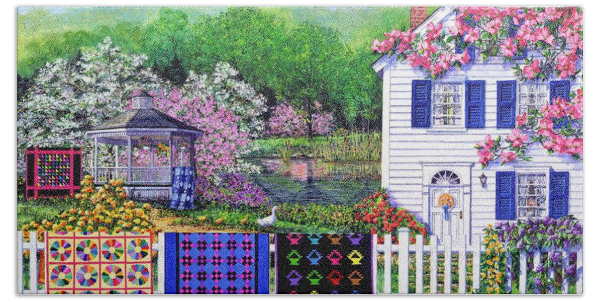 Quilts Bath Towel featuring the painting Spring Garden by Diane Phalen