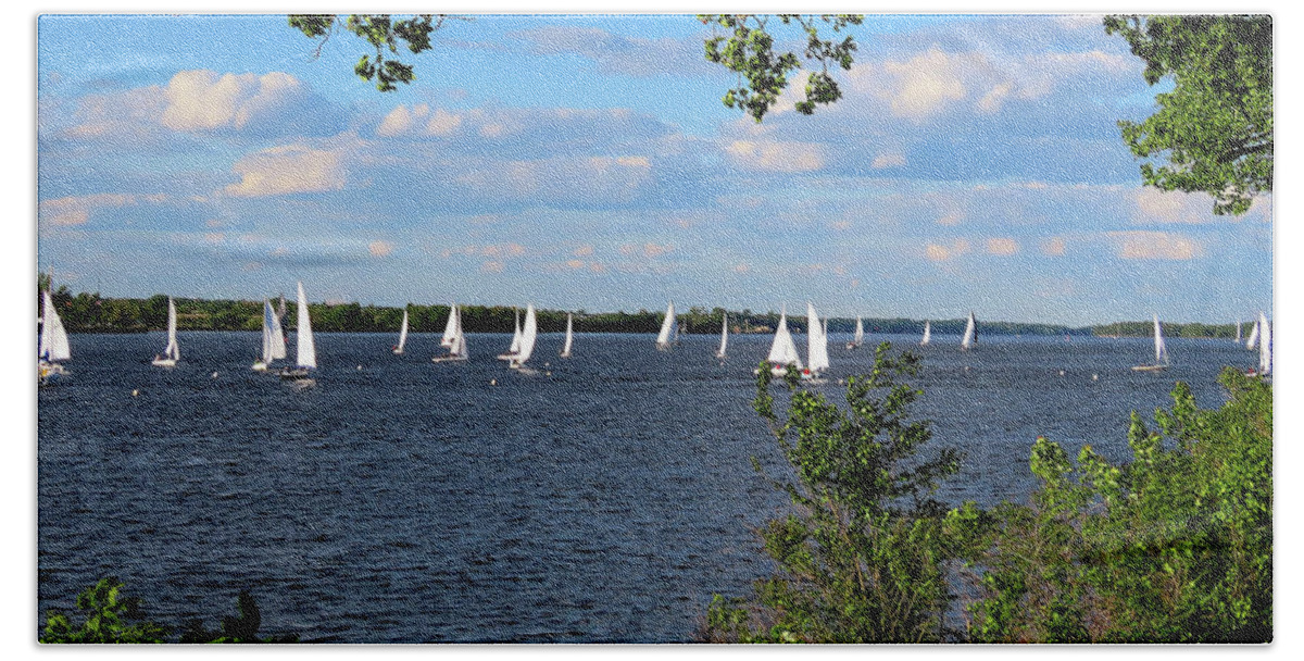 Rivers Bath Towel featuring the photograph Spring Sailing on the Delaware by Linda Stern