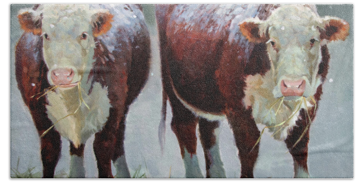 Ranch Animals Bath Towel featuring the painting Spring Snow by Carolyne Hawley