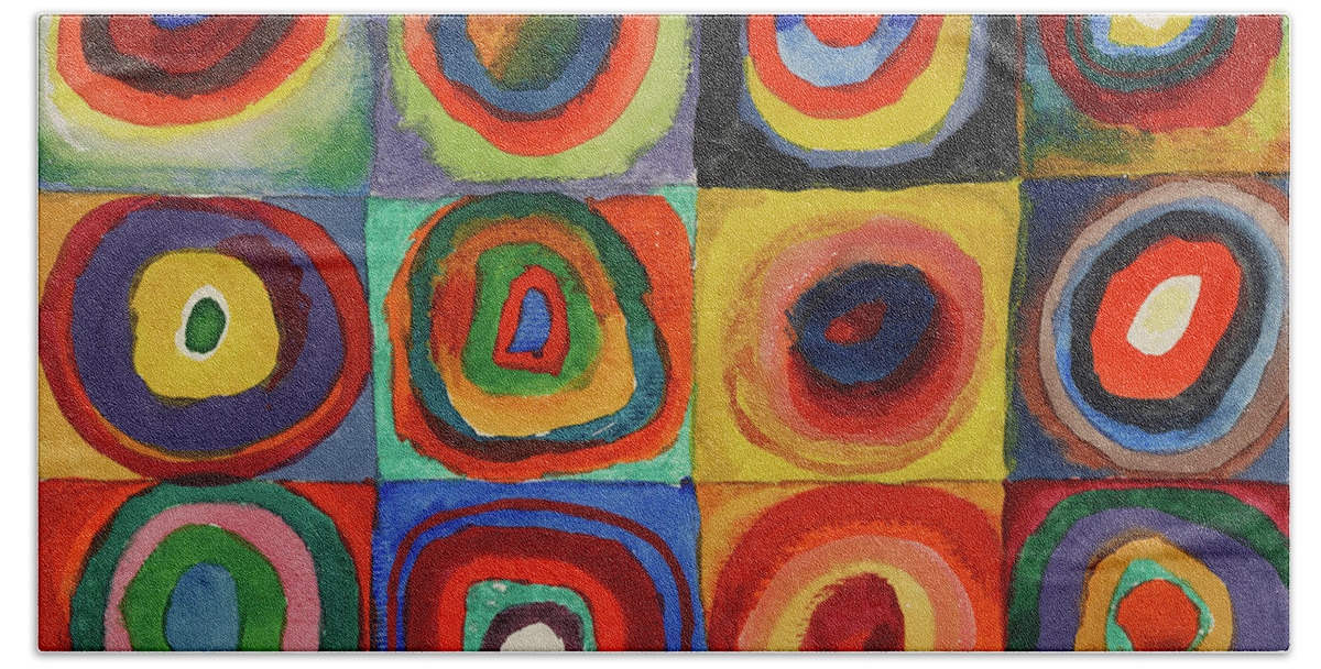 Wassily Bath Sheet featuring the painting Squares With Concentric Circles, 1913 by Wassily Kandinsky