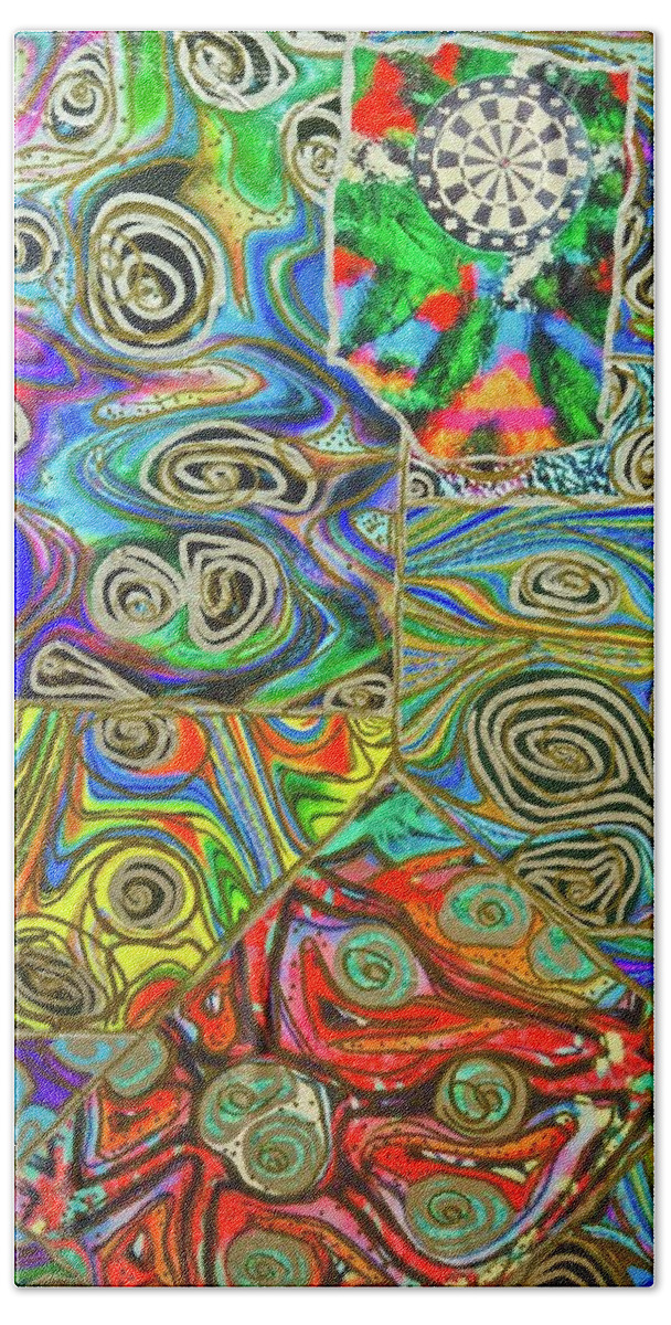 Darts Bath Towel featuring the mixed media Squiggly Darts With Squiggly Parts by Debra Amerson