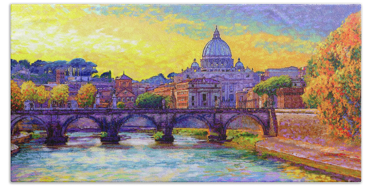 Italy Hand Towel featuring the painting St Angelo Bridge Ponte St Angelo Rome by Jane Small