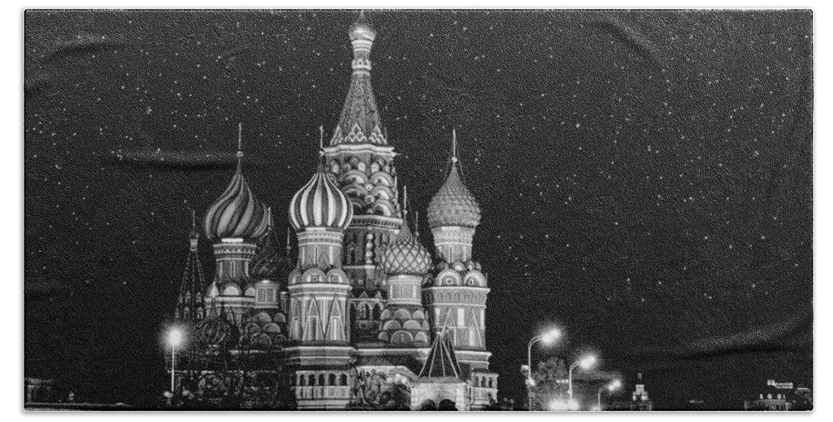 Moscow Bath Towel featuring the photograph St. Basil Cathedral BW by Alexey Stiop