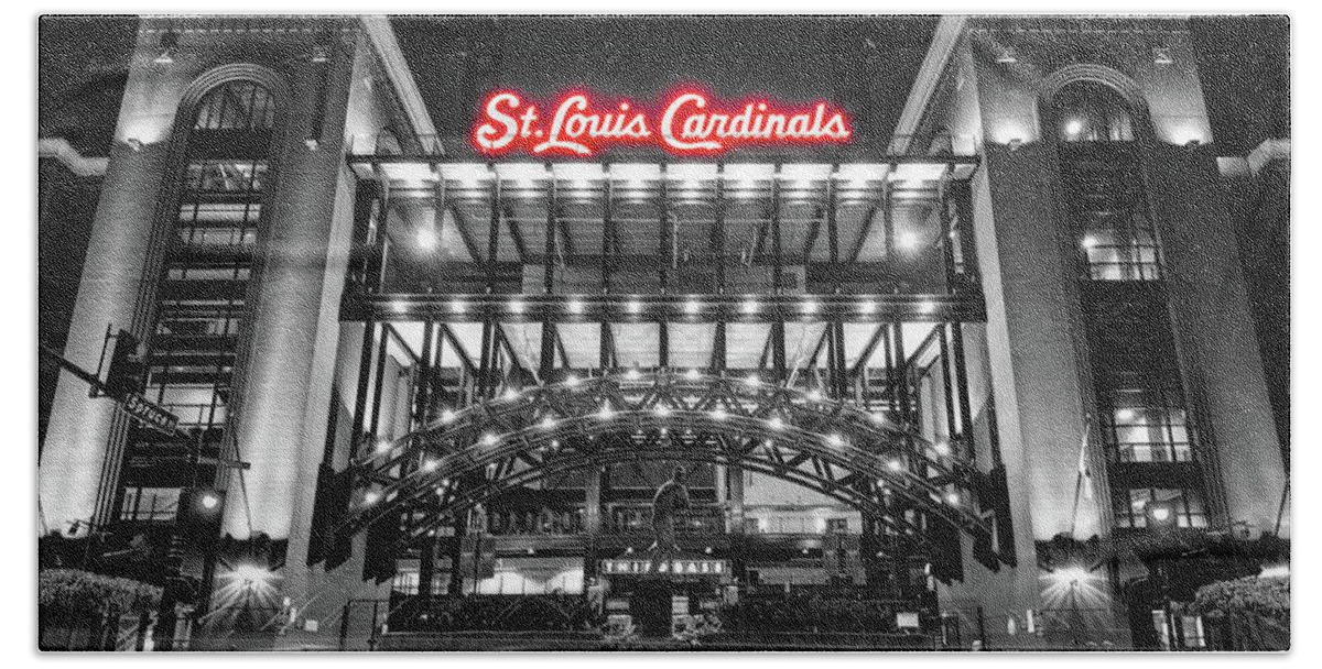 St Louis Hand Towel featuring the photograph St Louis Baseball Stadium - Third Base Gate In Selective Color by Gregory Ballos