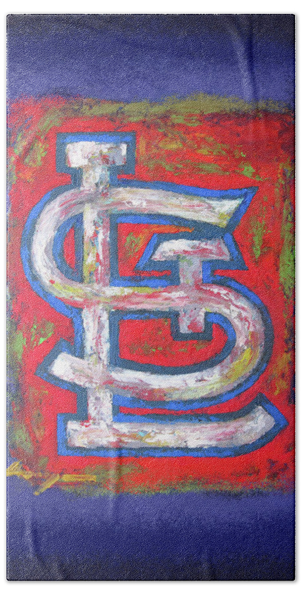 Baseball Bath Towel featuring the painting St Louis Cardinals Baseball by Dan Haraga