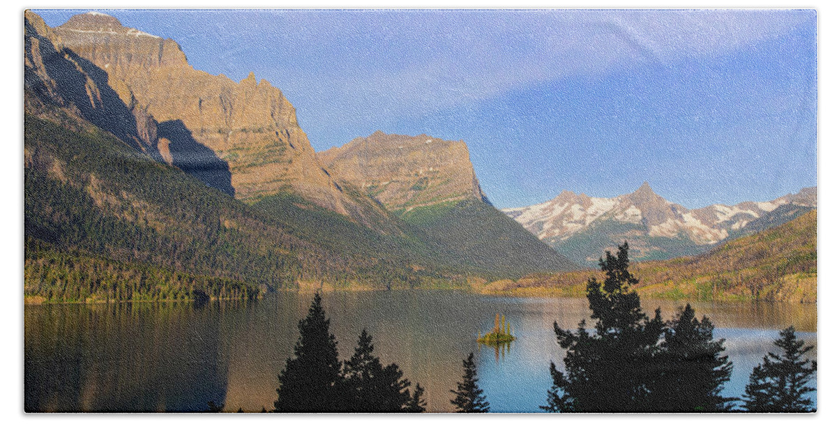 Glacier National Park Hand Towel featuring the photograph St. Mary Lake Calm Morning by Jack Bell
