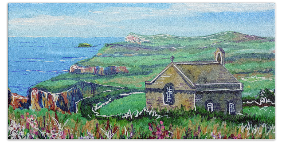St Non's Chapel Hand Towel featuring the painting St Non's Chapel by Laura Hol Art