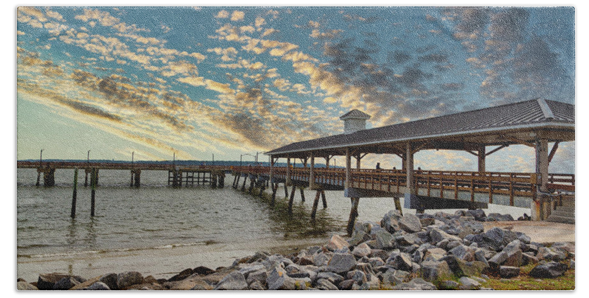 St Simons Hand Towel featuring the photograph St Simons Pier at Sunset by Darryl Brooks