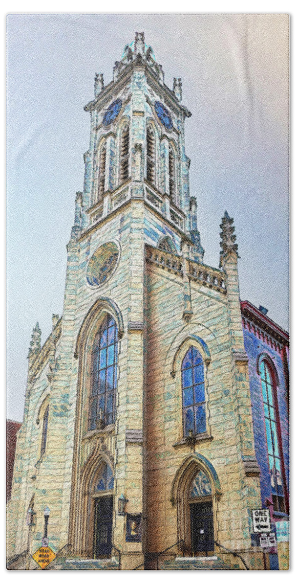 St Xavier Hand Towel featuring the mixed media St Xavier Church Painted by Bentley Davis