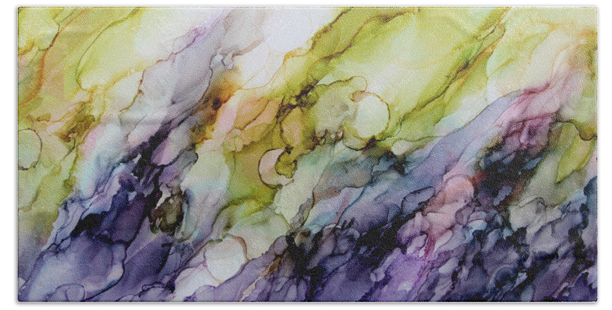 Purple Hand Towel featuring the painting Rain Glass by Katrina Nixon